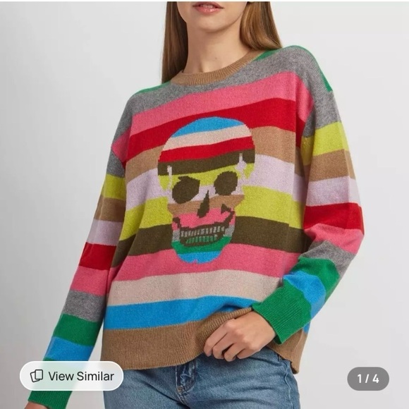360 Cashmere Lola Striped Crew w/ Skull Motif Sweater XS - Picture 1 of 9